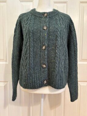 Old Navy Dark Green Marled Cropped Cable Knit Cardigan Sweater Size Large